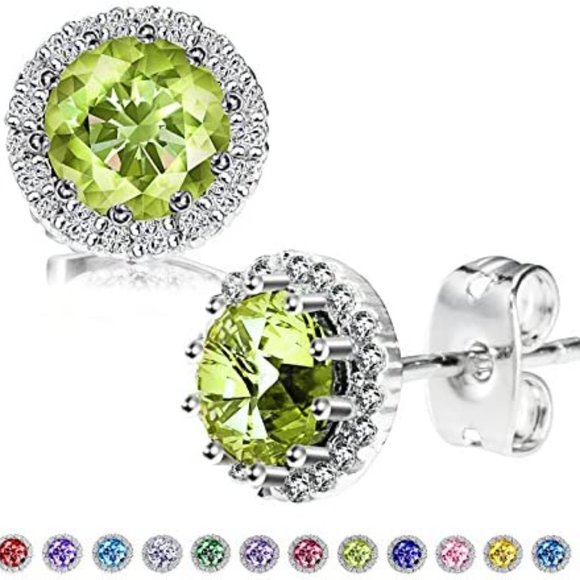 New  Peridot/August  Birthstone Stud Earrings Set, Copper Plated Cubic Z… - Picture 9 of 16